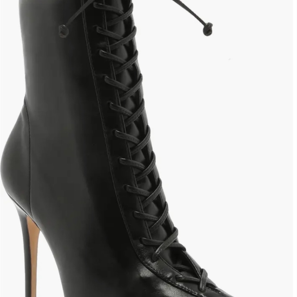 New Schutz Black - Tennie Pointed Toe Lace-Up Boots - 7.5